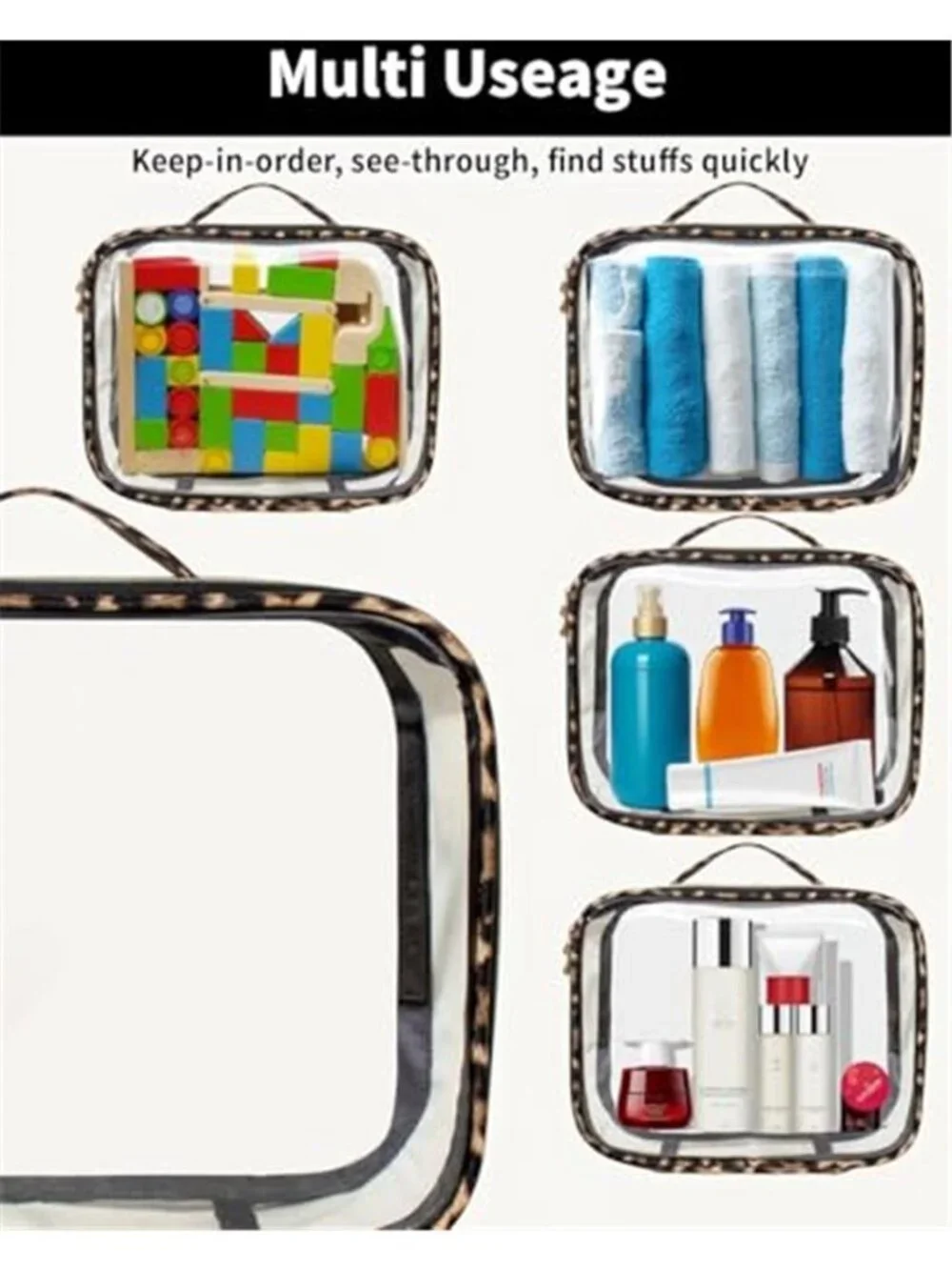 3 Pack Clear Toiletry Bag for Women TSA Approved Organizer for Travel Size
